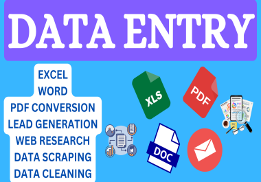 I will be professional virtual assistant for Excel,  web research and Data entry