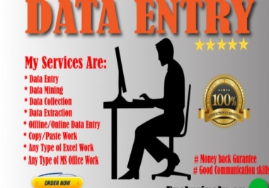 I can do any type of data entry work and be your virtual assistant for 5 per task