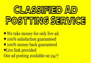 I will provide you 10 live guaranteed classified ad posting