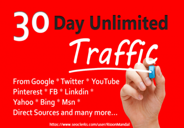 I Will Provide Unlimited web traffic By Google Twitter YouTube and many more to website for 30 days