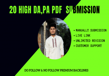 I will manually do PDF submission to top 20 high DA site with premium backlinks