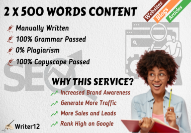 Get 2 X 500 Words High Quality SEO Content For Your Websites