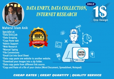 any kind of data entry or internet research for you site or sheet ETC.