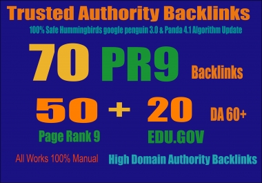 Exclusively-70 Backlinks 50 PR9 +20 EDU/GOV 80+ DA High Quality SEO Permanent Link Increase Google