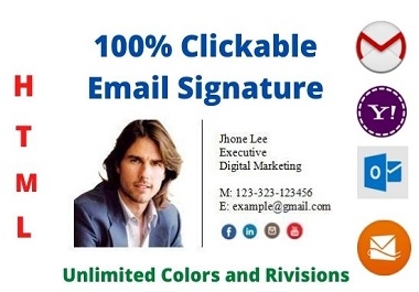I will create clickable email signature or HTML email signature