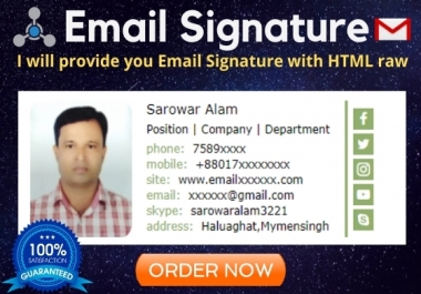 I will create a clickable HTML Signature for Gmail, Outlook etc