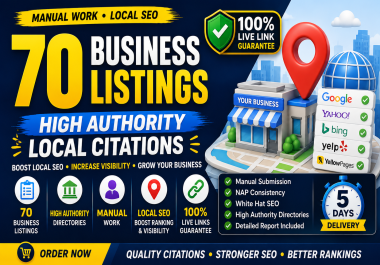 I will build 70 high authority business listings