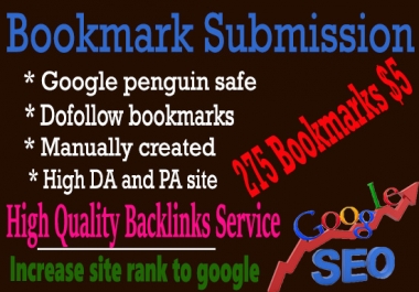 I will create 275 bookmark submission for HQ backlinks