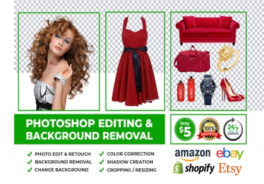 I will do background removal,  photoshop editing,  cut out,  amazon product photo edit,  photo retouch