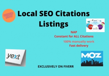 I will give you 10 live local SEO citations listings from moz and yext