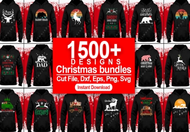 Deliver 1500 Christmas design SVG,  Christmas T-shirt design bundles