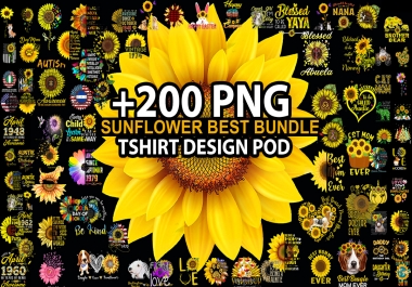 Send 200 Tshirt Design PNG Bundle Sunflower Design For Print On Demand