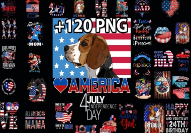 Send 120 Tshirt Design PNG Bundle 4th Of July America,  Flag US Print On Demand