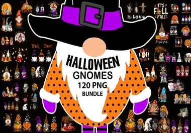 Send 120 Tshirt Design PNG Halloween Gnomes bundle,  Pumpkin Gnome,  Black Magic Gnomes for POD