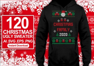 120 Ugly Sweater Christmas T-shirt Design SVG Bundles