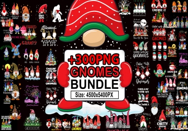 Send 300 Tshirt Design PNG Christmas Gnomes for Print On Demand