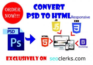 I Will Design PSD to HTML including CSS,  JS,  Bootstrap and Responsive at a very Low Cost