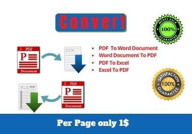Convert PDF Into Word document,  Excel or document to PDF