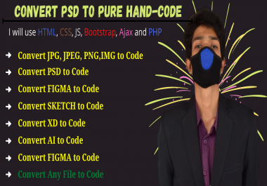 I will convert PSD,  image,  xd,  sketch,  figma,  pdf to HTML,  CSS,  JS 1 page