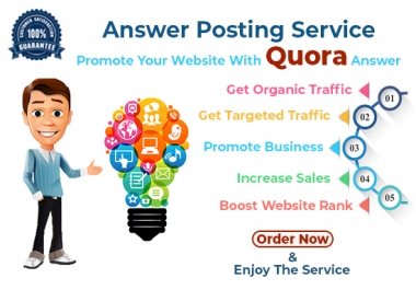 I will provide Guaranteed targeted Traffic with 60 High Quality Quora answers