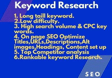 I will do 20 best keyword research and on page SEO content setting