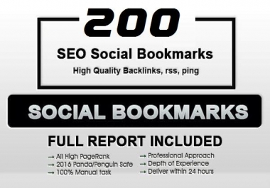 Add your site to 200+ SEO social bookmarks High Quality backlink,  rss and ping