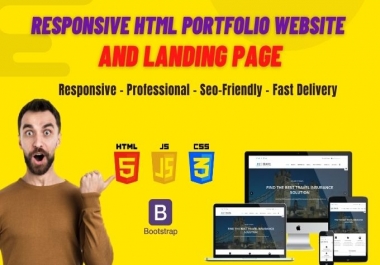 design a website landing page and html portfolio website in html css bootstrap
