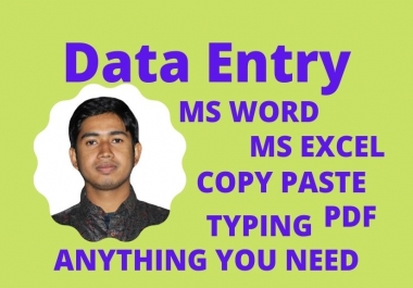 I will do data entry,  typing,  word,  excel,  Powerpoint,  pdf,  virtual assistant