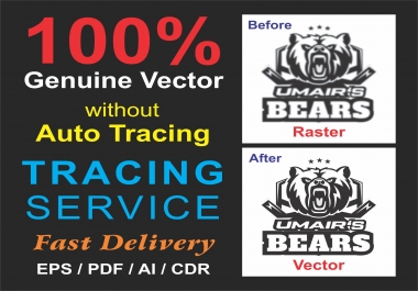 I will redraw,  tracing,  logo redraw,  raster to vector,  modify
