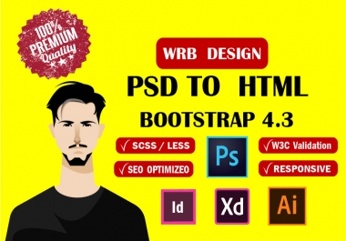 I will convert psd to html sketch to html xd to html bootstrap