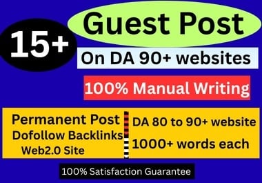 Guest post 15 top DA Web2.0 site with write 1000+ words unique articles + Publish to easily ranks