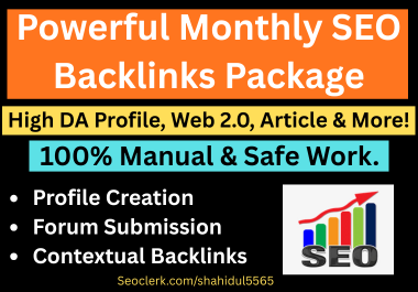 Provide a Powerful Monthly Off Page SEO Backlinks Package for Top Ranking