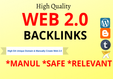 I will create 30 High DA web2.0 high Quality permanent Backlinks