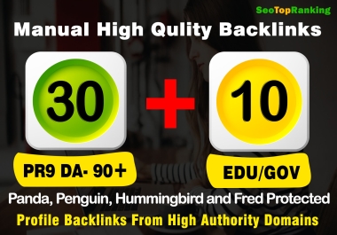 Manual 30 PR9 + 10 Edu Gov High Quality Dofollow SEO Backlinks