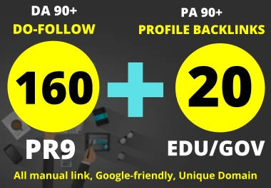 160 PR9 + 20 Edu/Gov High PR Safe SEO Authority Profile Backlinks To Boost Your Site Google Ranking