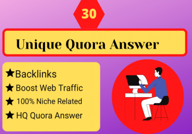 I Will provide 30 Quora question answer with backlinks to promote your website