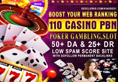110 PBN Casino Poker Gambling high DA 55+ DR 25+ Low Spam,  Dofollow Backlinks