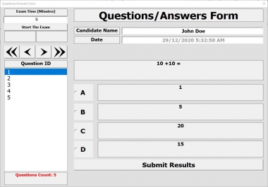 I will sell you the Electronic Exam system by ONLY ONE Excel file with A, B, C,  and D Options.