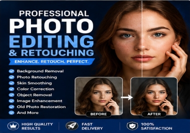 I will professionally edit,  retouch,  enhance,  restore,  and remove backgrounds from your photos