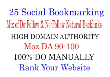 25 S0cial bookmarking in high DA 90+ backlink. 