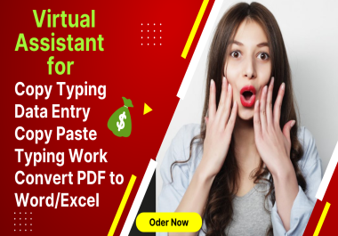 I will be your virtual assistant for data entry,  typing,  copy paste,  web research