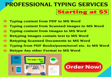 I will fast typing job,  data entry,  PDF to word your pro typist 20 pages in 24h