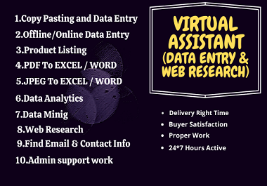 I will do professional data entry,  web research,  data conversion,  admin support