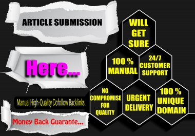 I will provide 35 article submission high da pa backlinks