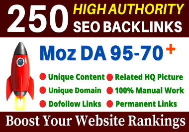 I will 250+ Moz DA 90+ High Authority SEO Dofollow Backlinks Web 2.0,  Guest Posts,  Blog Creation Etc