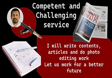 Content writing,  article writing and photo editing