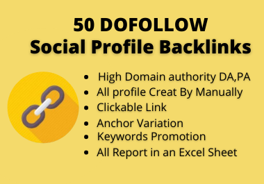 High Quality 50 Dofollow Social Profile Backlinks build 2021