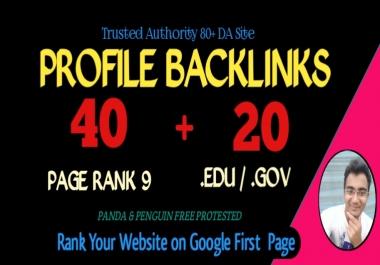 provide 40 backlinks from 30 PR9 + 10 EDU GOV High Authority Dofollow SEO Backlinks
