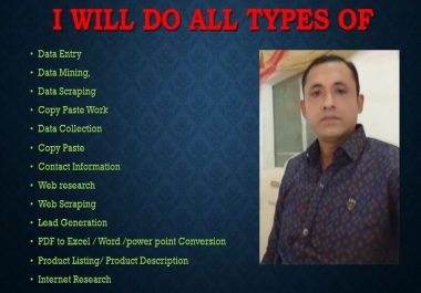 I will do data entry,  web research,  typing work,  copy paste,  excel data entry in 24 hrs