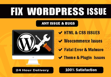 Fix wordpress issues, 404 error,  bug, css, theme, plugin and any wordpress problem